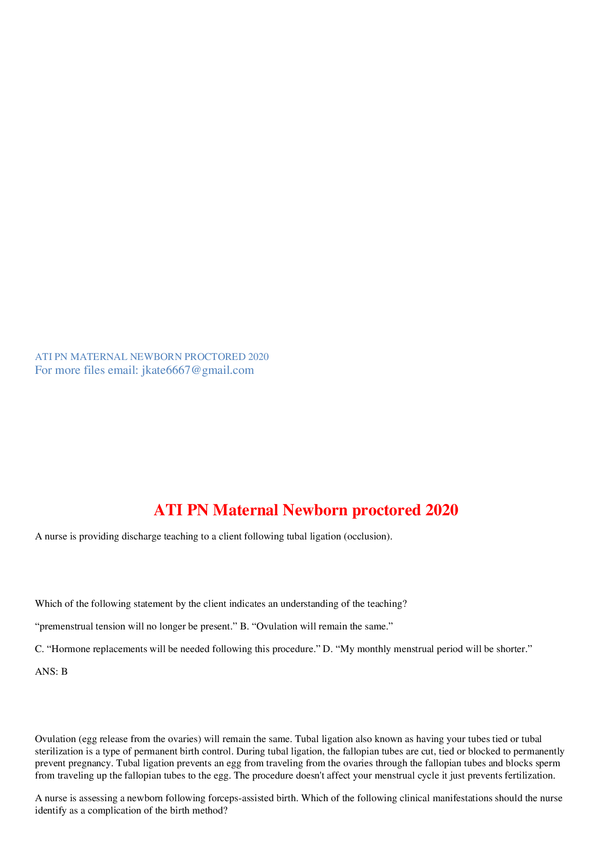 ATI Maternal Newborn Proctored Exam 2020